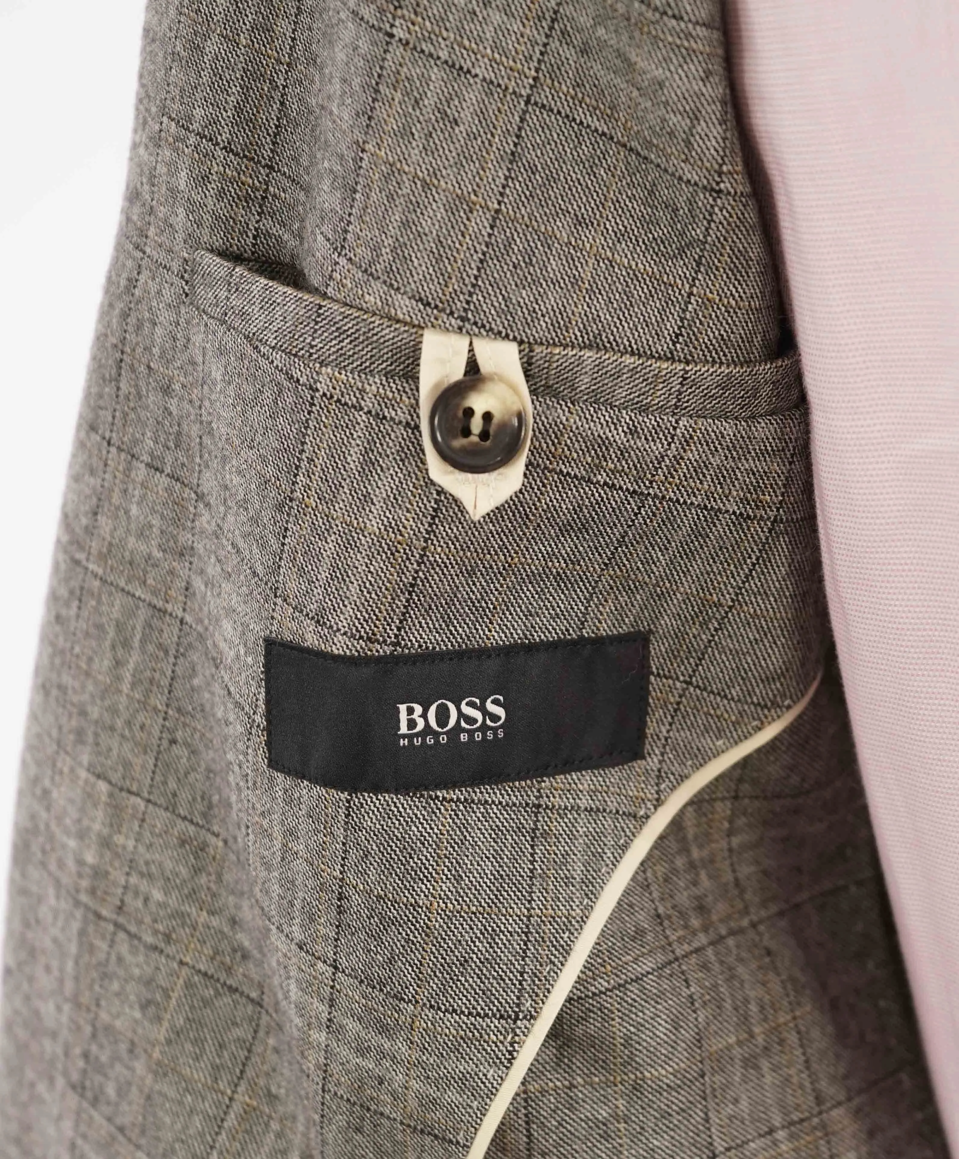 $1,295 HUGO BOSS - Camel / Gray WOOL Light Flannel Notch Lapel Suit - 40L