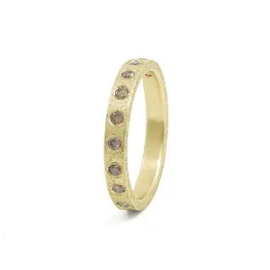 14K Gold 3mm Rustic Band with Flush Set Brown Diamonds