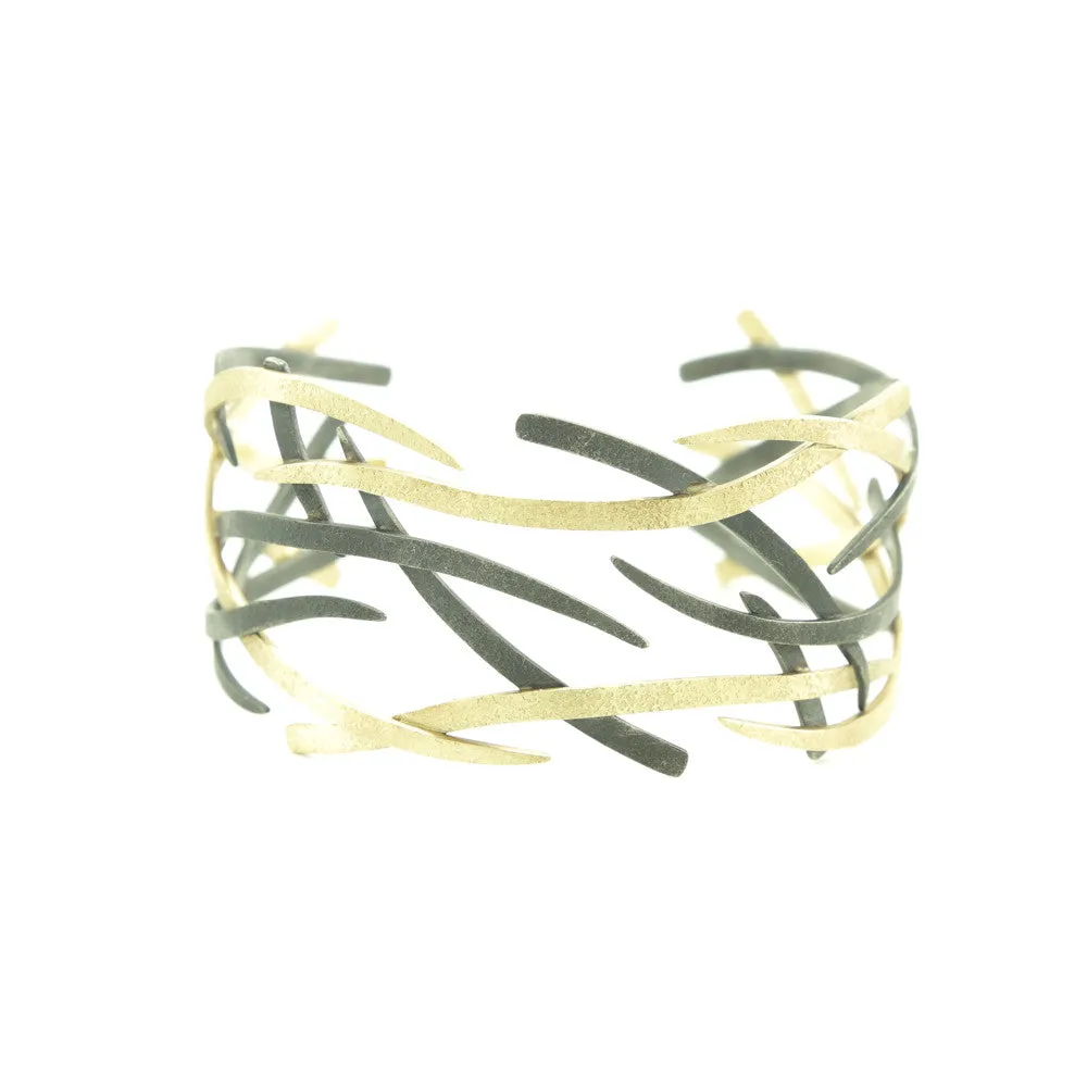 14K Gold and Sterling Silver Woven Cuff Bracelet