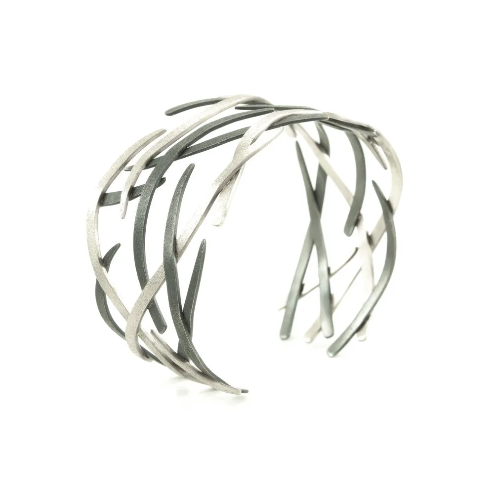 14K Gold and Sterling Silver Woven Cuff Bracelet