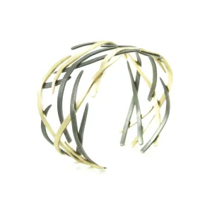 14K Gold and Sterling Silver Woven Cuff Bracelet