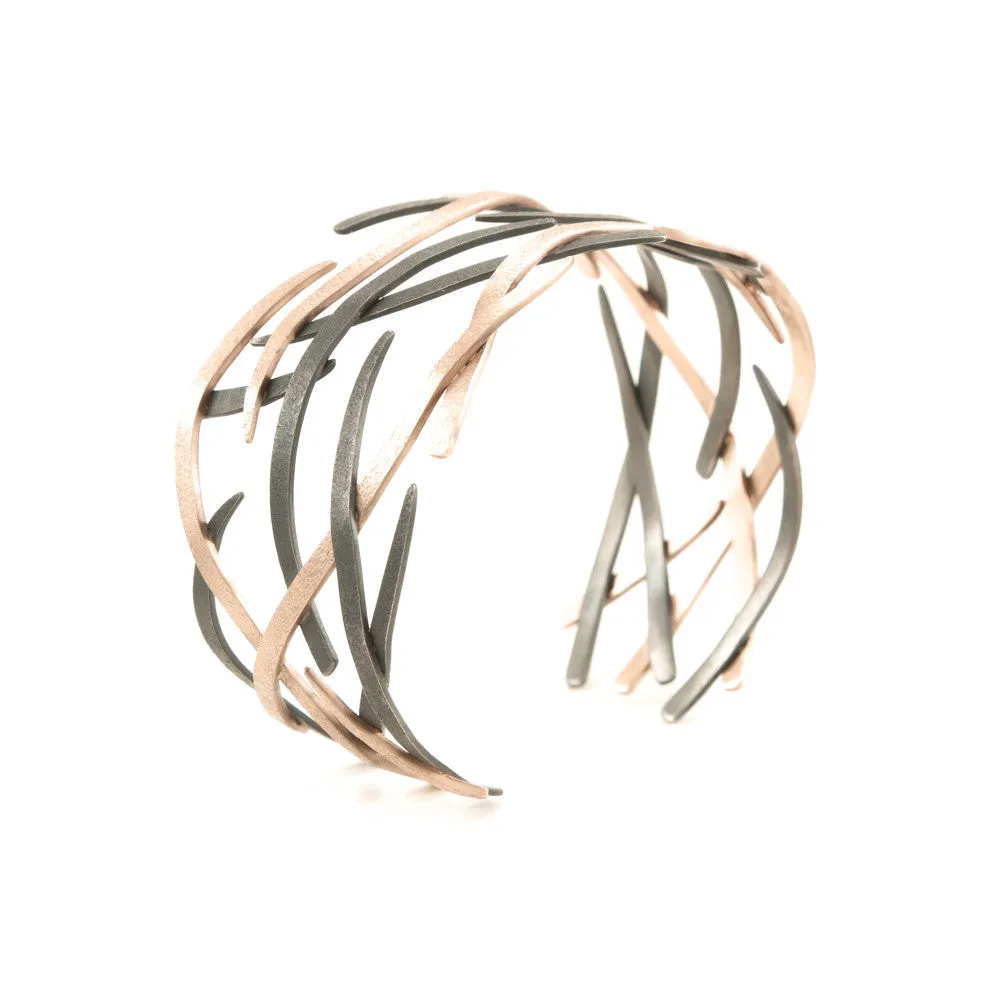 14K Gold and Sterling Silver Woven Cuff Bracelet