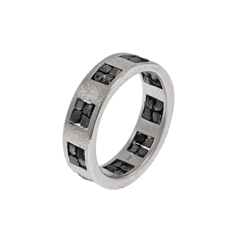 14K Gold Band with Raw Black Diamond Quads