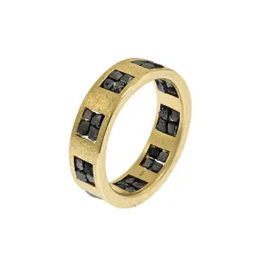 14K Gold Band with Raw Black Diamond Quads