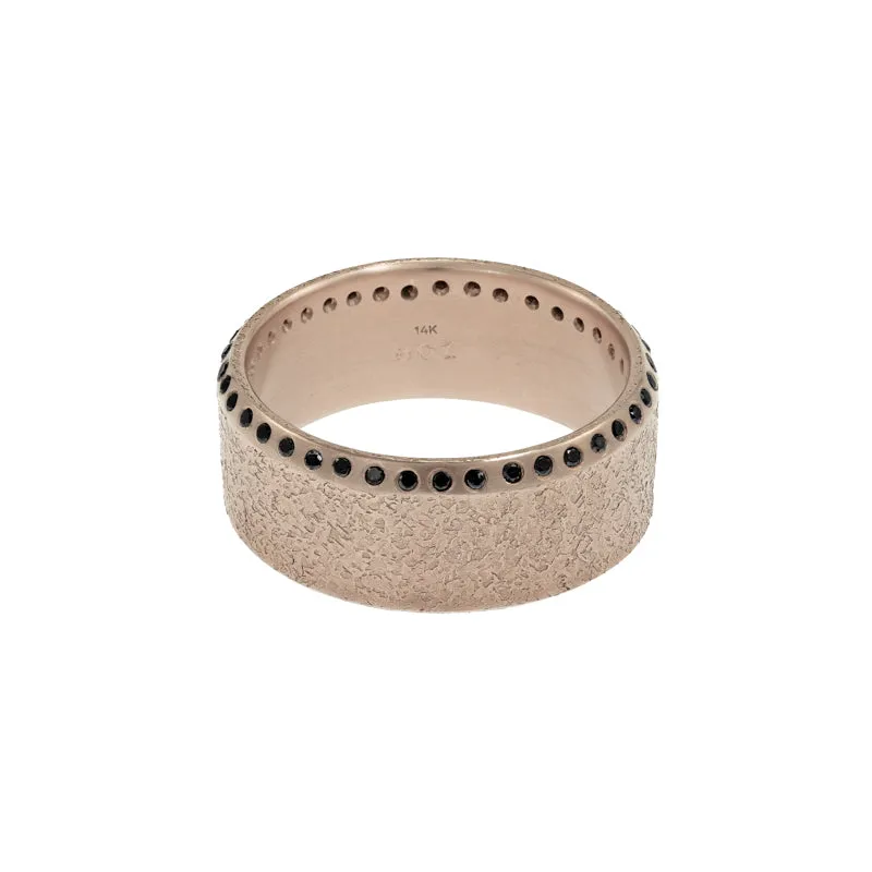 14K Gold Beveled Edge Rustic Band with Black Diamonds