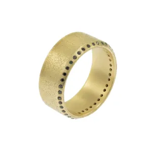 14K Gold Beveled Edge Rustic Band with Black Diamonds