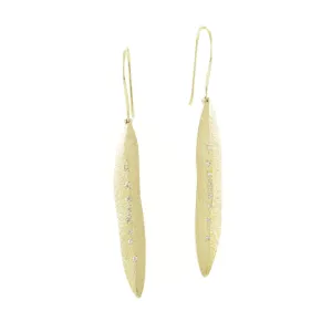 14K Gold Leaf Earrings With White Diamonds