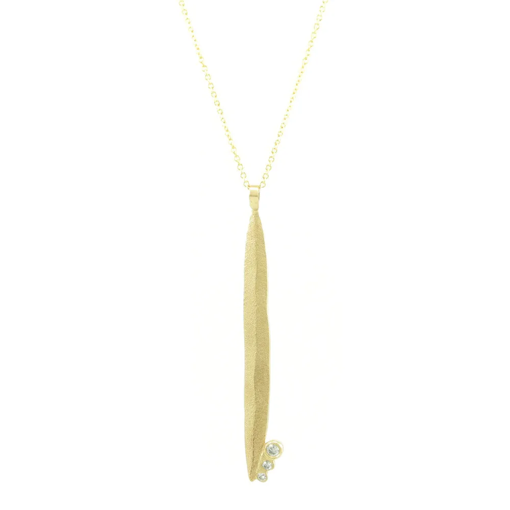 14K Gold Long Leaf Necklace with Diamonds
