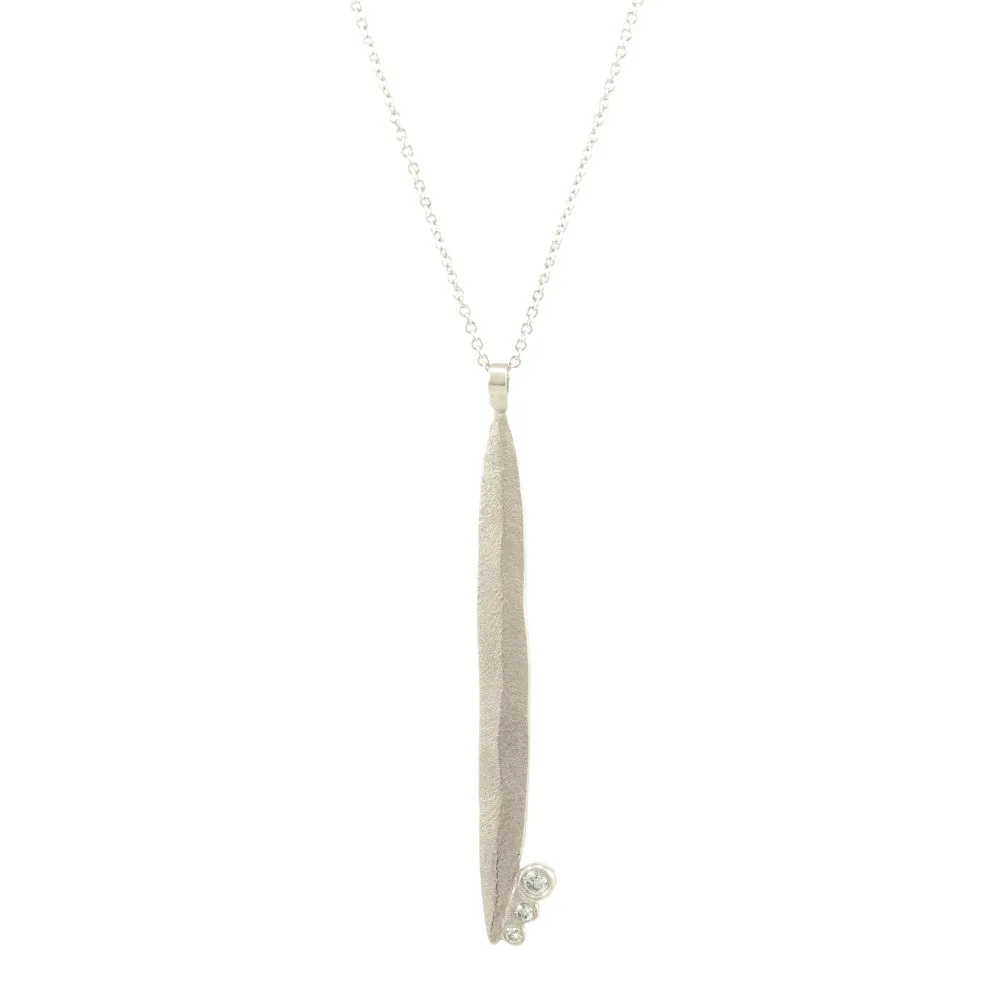 14K Gold Long Leaf Necklace with Diamonds