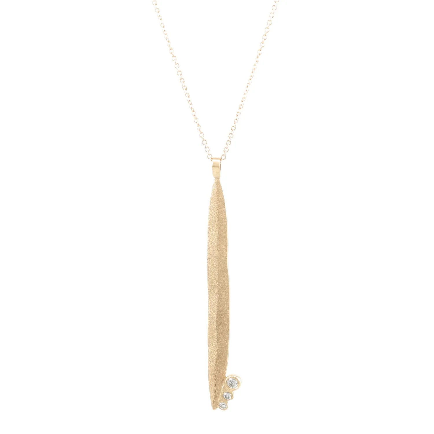 14K Gold Long Leaf Necklace with Diamonds