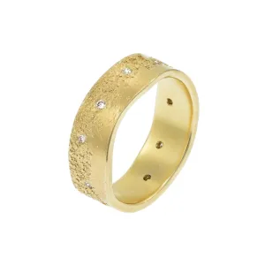 14k Gold Organic Band with White Diamonds