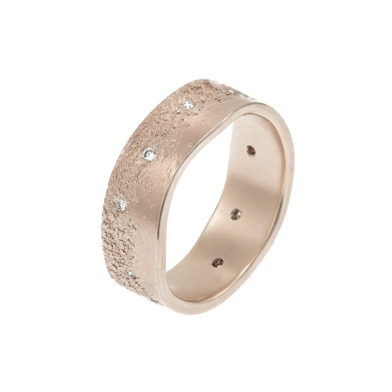 14k Gold Organic Band with White Diamonds