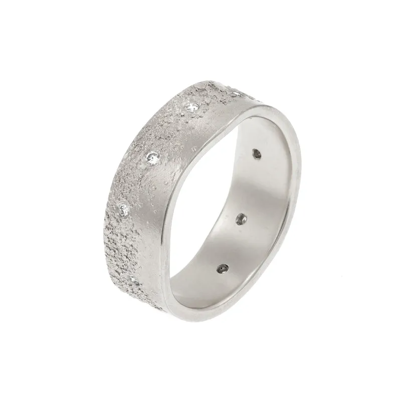 14k Gold Organic Band with White Diamonds