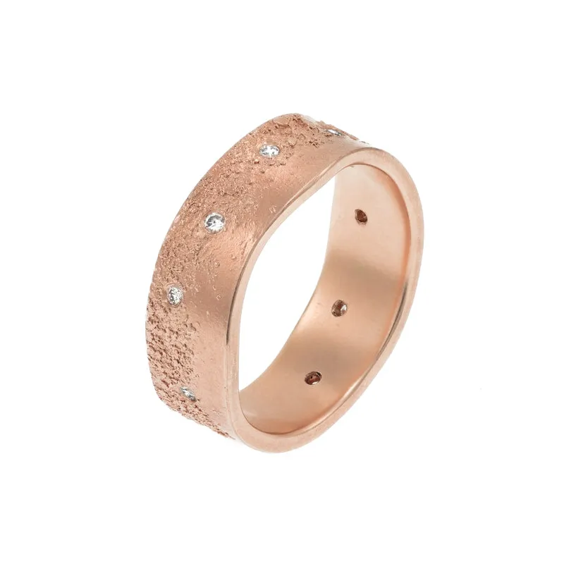 14k Gold Organic Band with White Diamonds