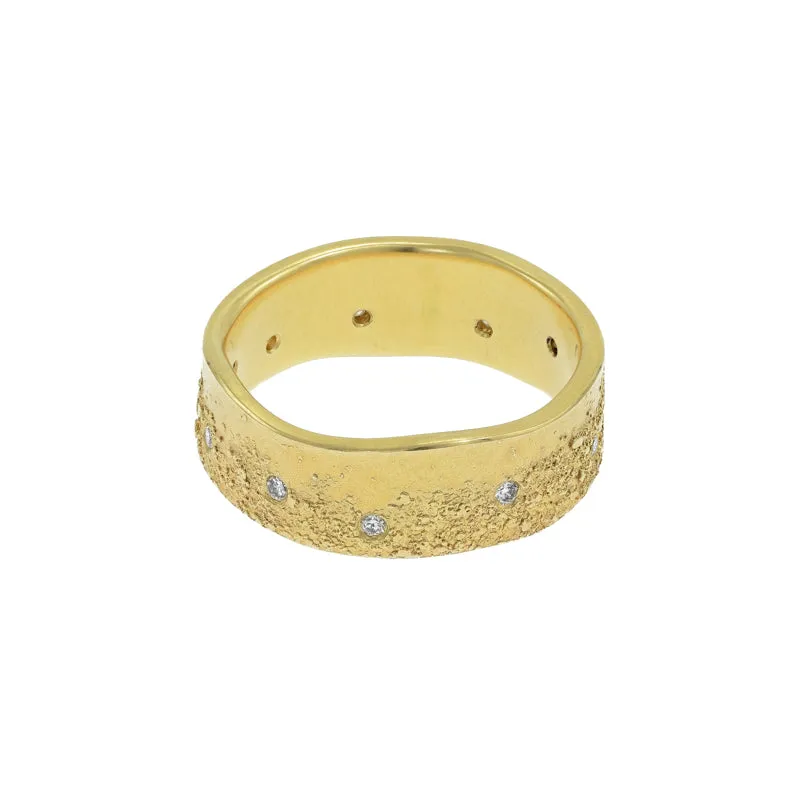 14k Gold Organic Band with White Diamonds