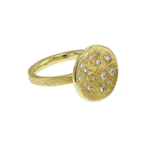 14K Gold Organic Disc Full Moon Ring with White Diamonds