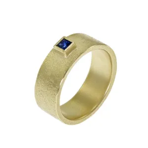 14K Gold Rustic Band with Princess Cut Sapphire