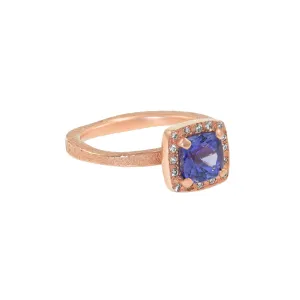 14K Rose Gold Cushion Cut Tanzanite Ring with Diamond Halo