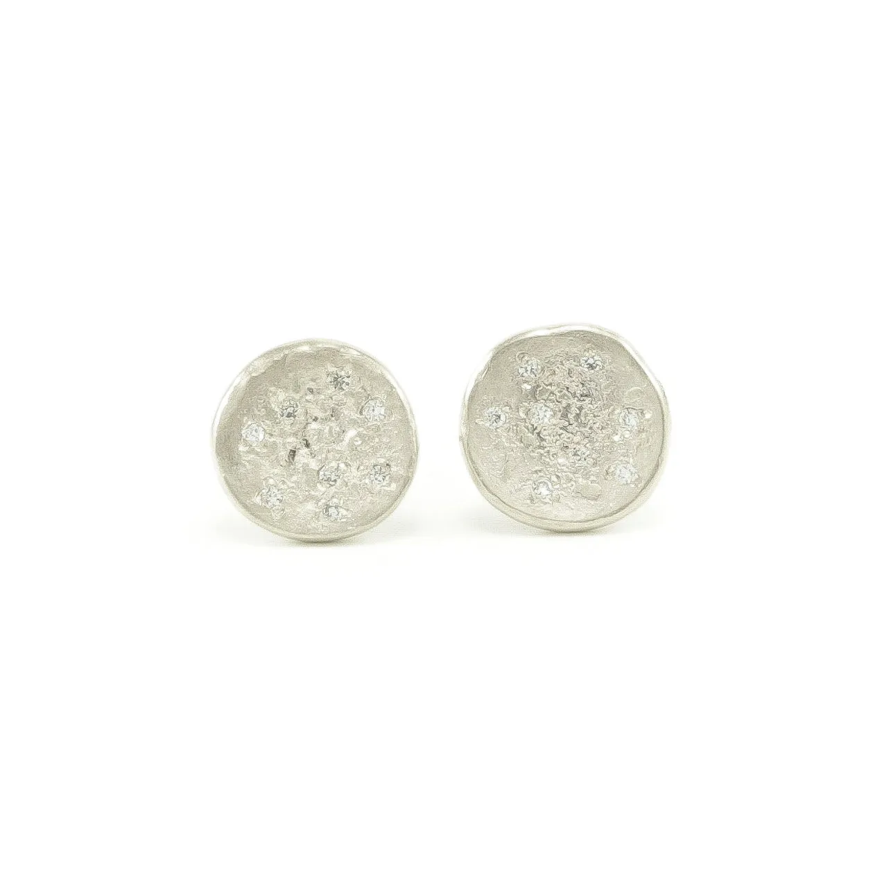14K White Gold Organic Stud Earrings With White Diamonds