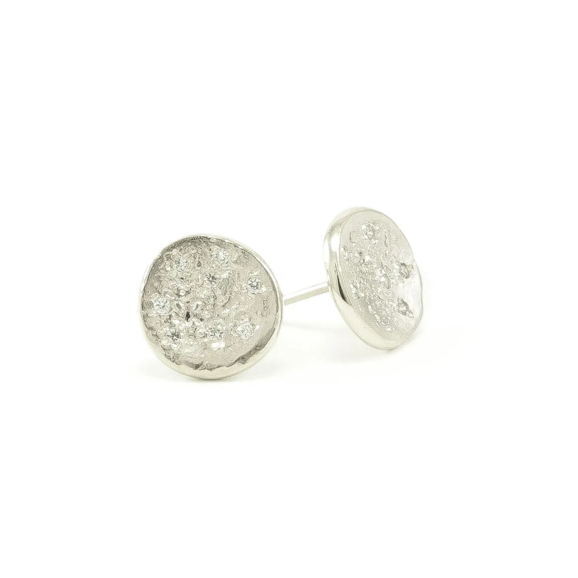 14K White Gold Organic Stud Earrings With White Diamonds