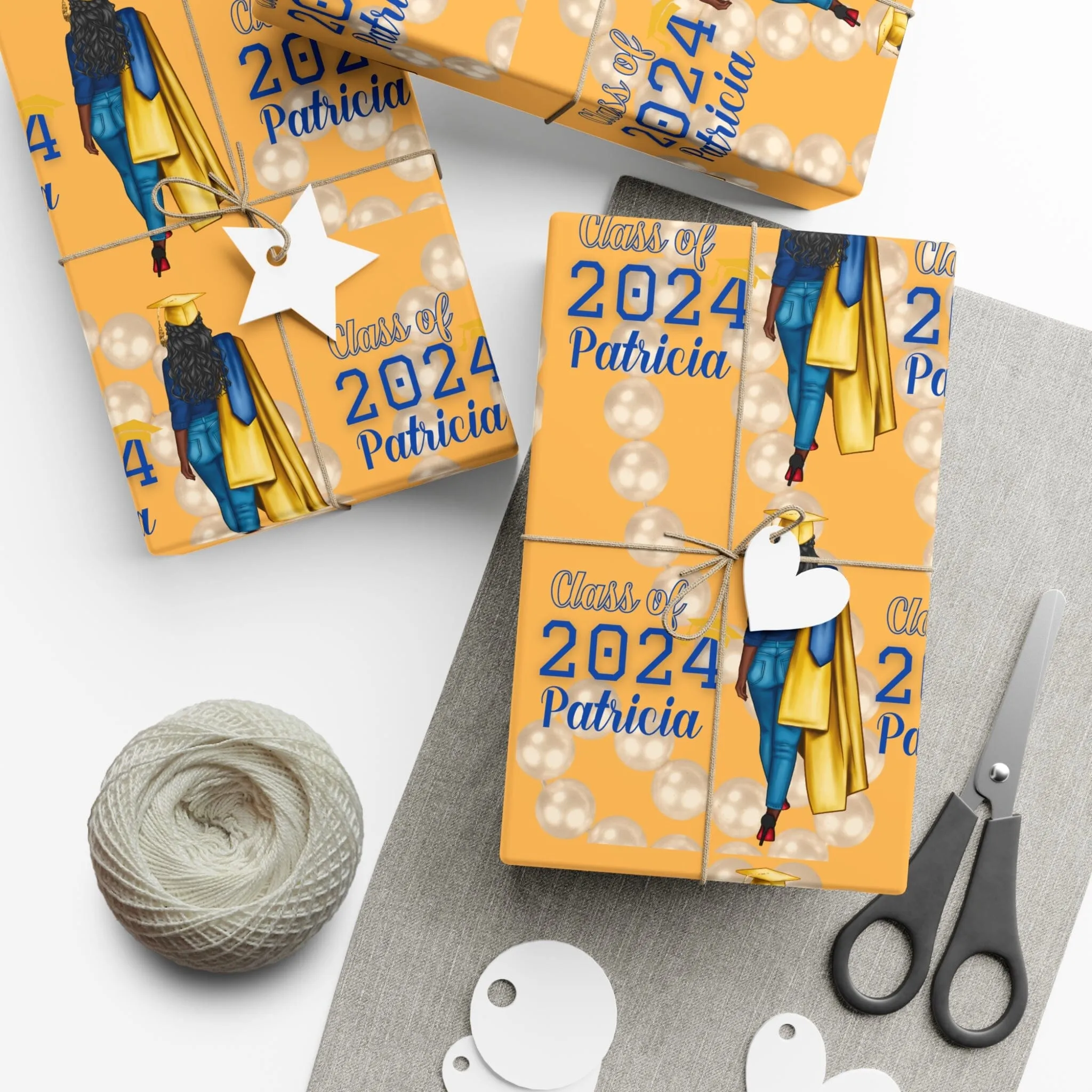 2024 Graduates Blue and Gold Wrapping Paper