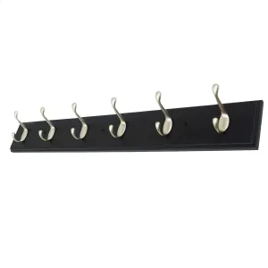 4 Inch Wide Brown Rail/Rack with 1 Heavy Duty Satin Nickel Coat and Hat Hook, Entryway Rack/ Bathroom Towel Hanger, Made in USA