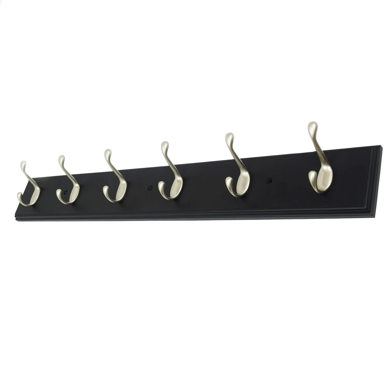 4 Inch Wide Brown Rail/Rack with 1 Heavy Duty Satin Nickel Coat and Hat Hook, Entryway Rack/ Bathroom Towel Hanger, Made in USA