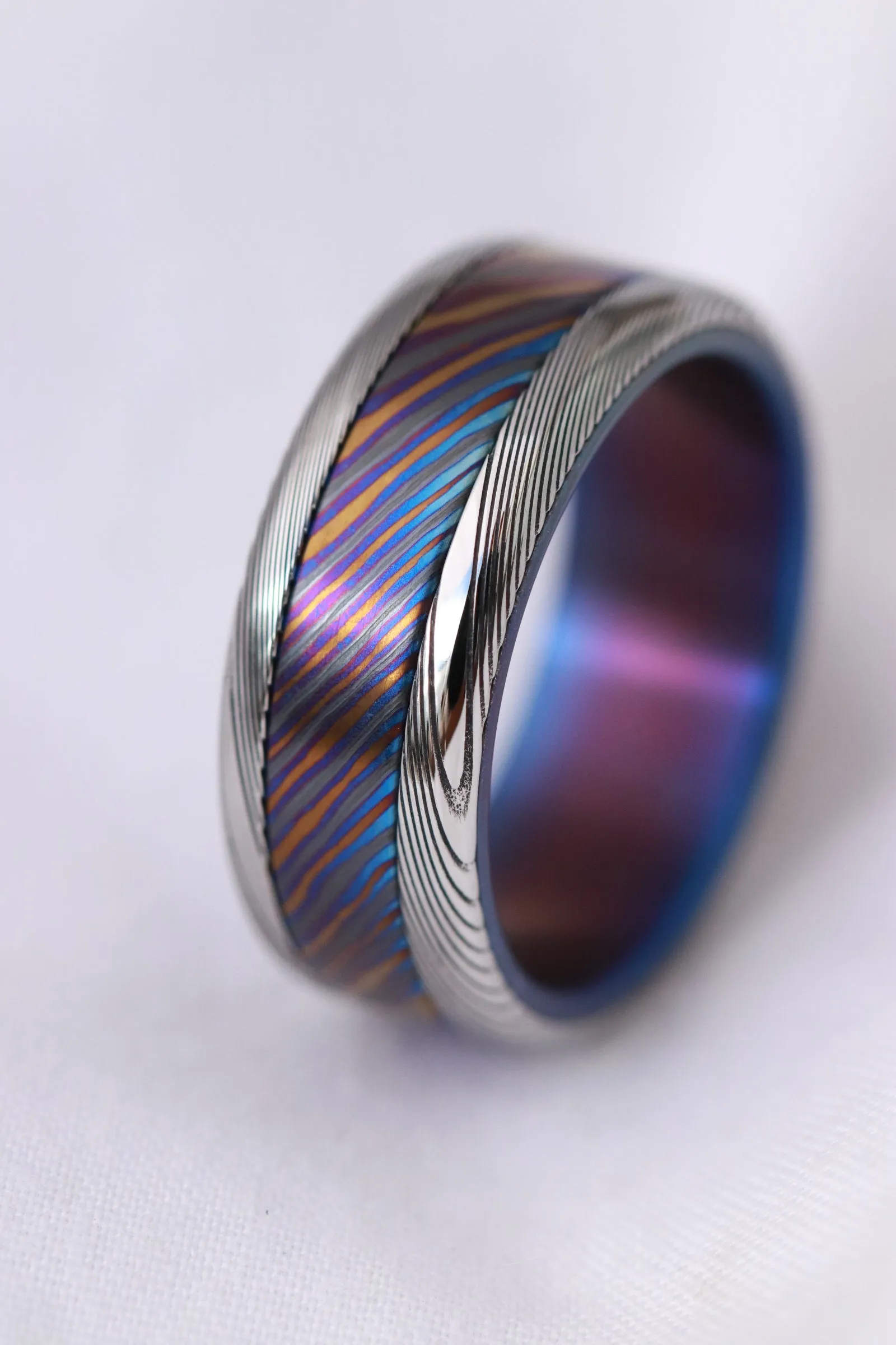 8mm men's Timascus Titanium zirconium damascus wedding band / Mokuti & Stainless Damascus (damasteel) zirconium titanium zrti timascus ring,black timascus ring, mokuti ring
