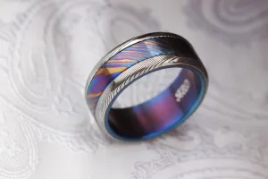 8mm men's Timascus Titanium zirconium damascus wedding band / Mokuti & Stainless Damascus (damasteel) zirconium titanium zrti timascus ring,black timascus ring, mokuti ring