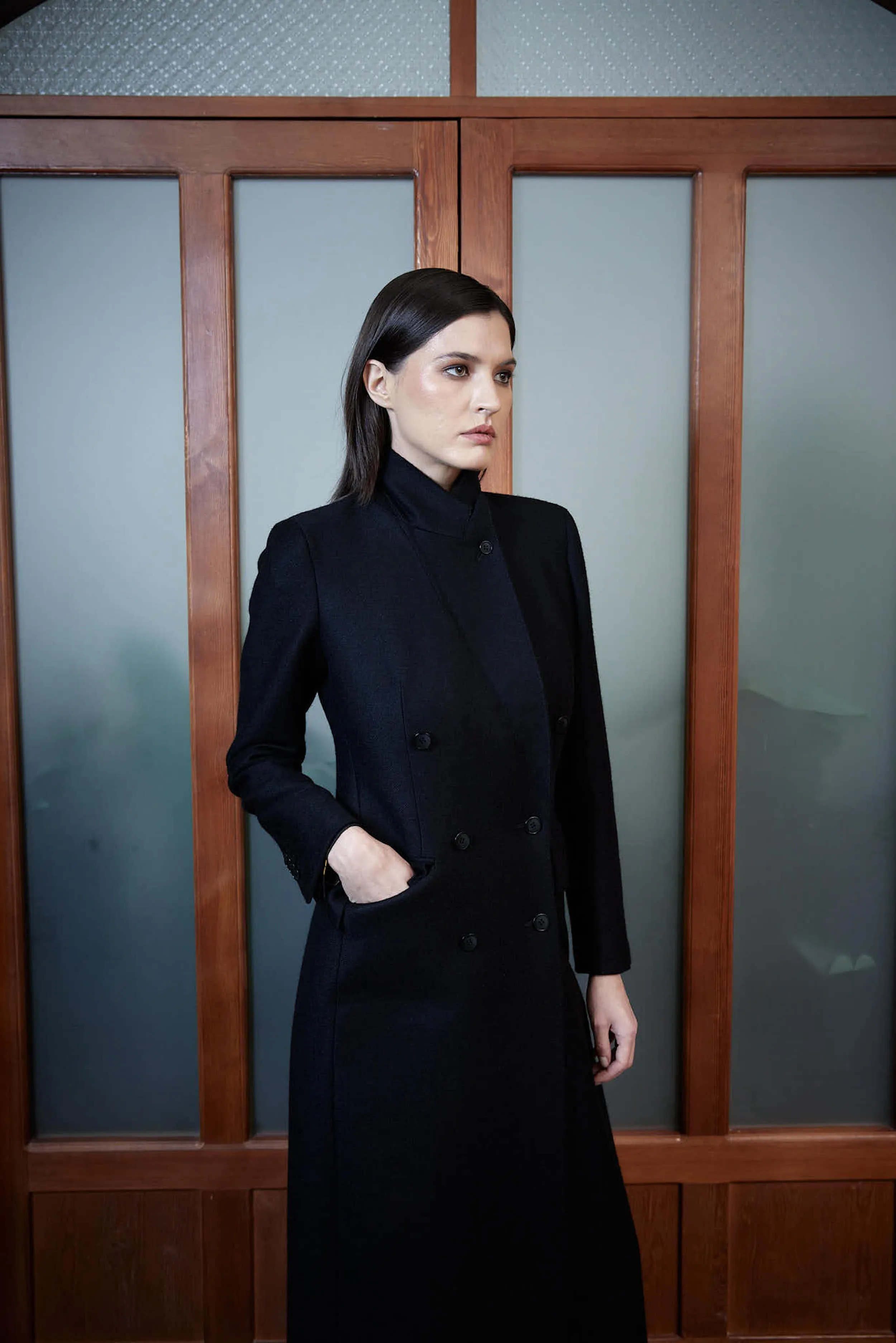 Agueda Coat - Long coat in black twill