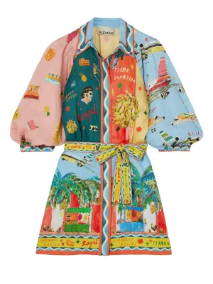 ALEMAIS All Aboard Mixed-Print Belted Mini Shirtdress
