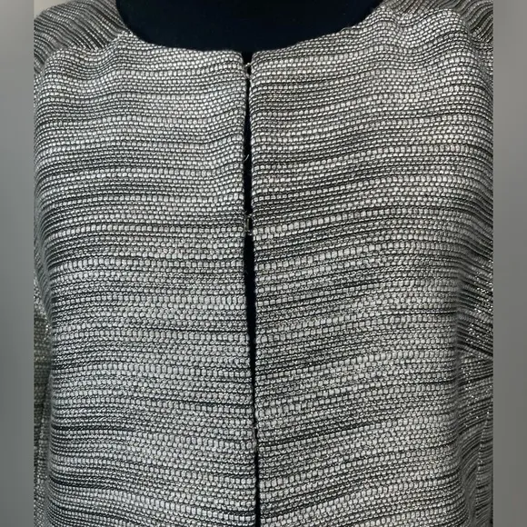 AMANDA UPRICHARD Women’s M Blazer Gray Metallic Neutral Tweed Fringe Crop Jacket
