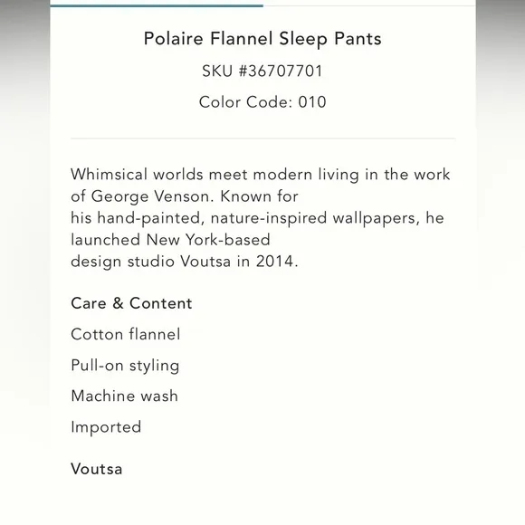 Anthropologie Polaris Flannel Sleep Pant with art of Voutsa