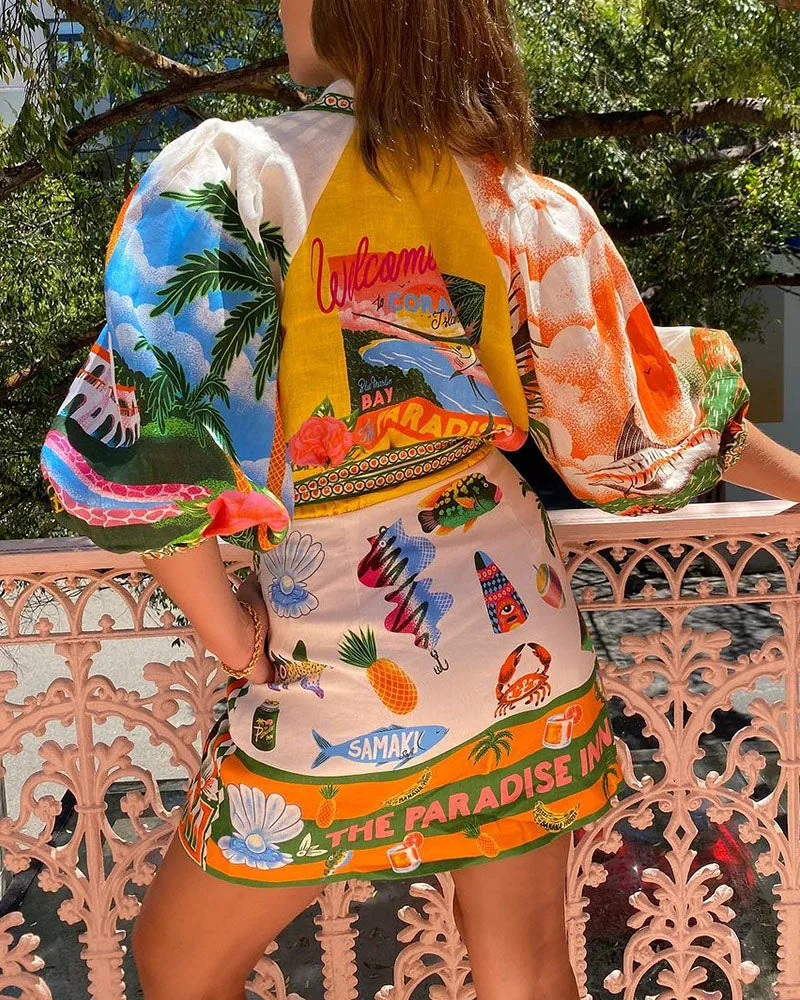 Beatriz® | Tropical print belted shirt dress