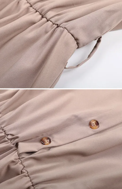 Belted A-Line Dress with Ruffle Hem and Button-Down Front