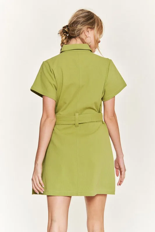 Belted cotton short dress