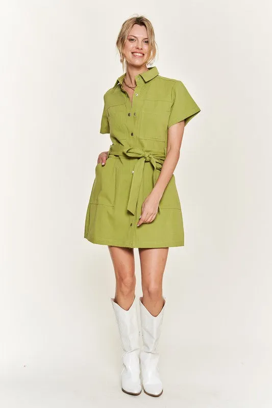 Belted cotton short dress