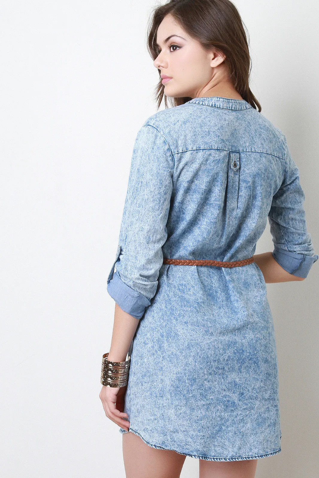 Belted Denim Button-Up Dress