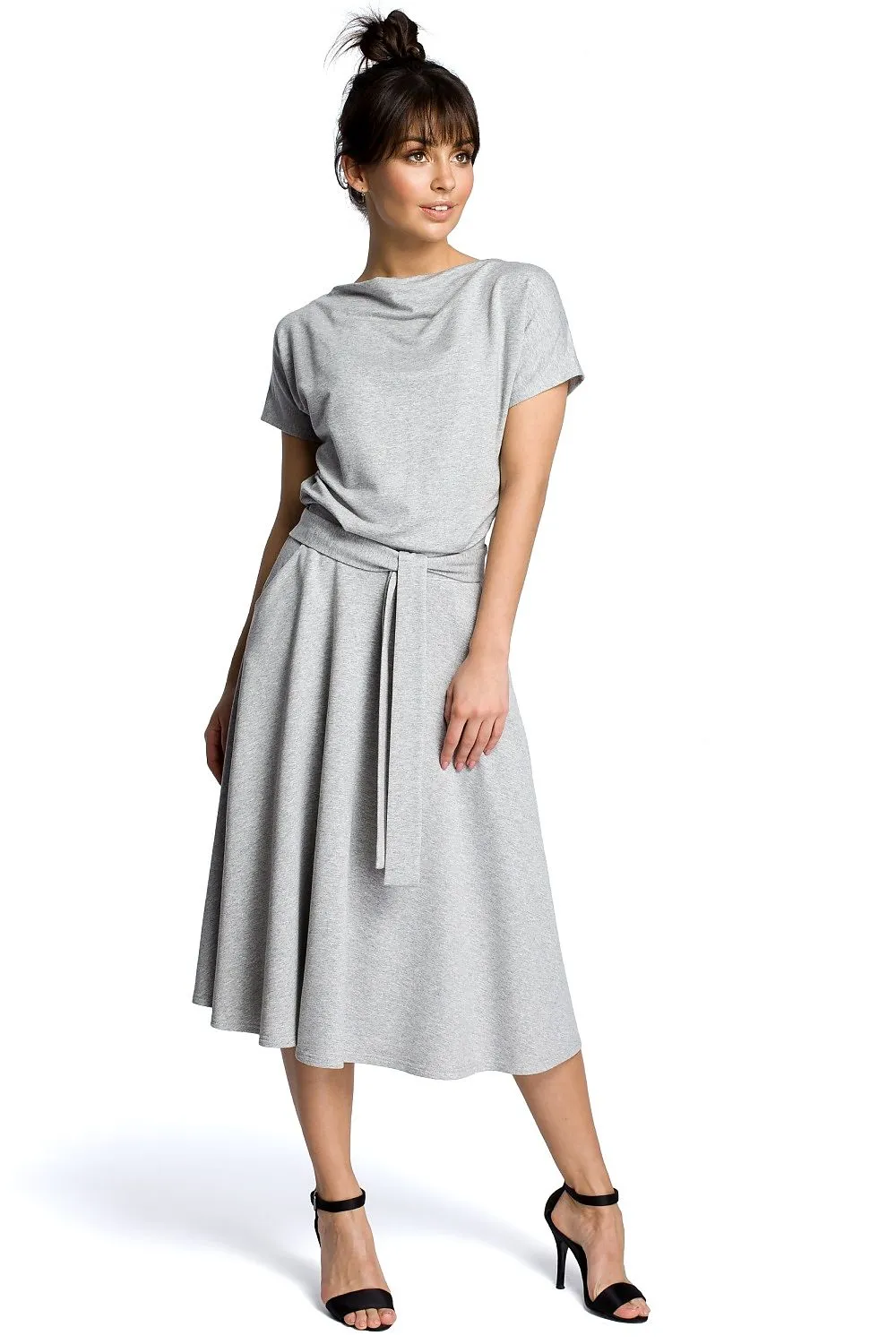 Belted Flared Knee-Length Dress