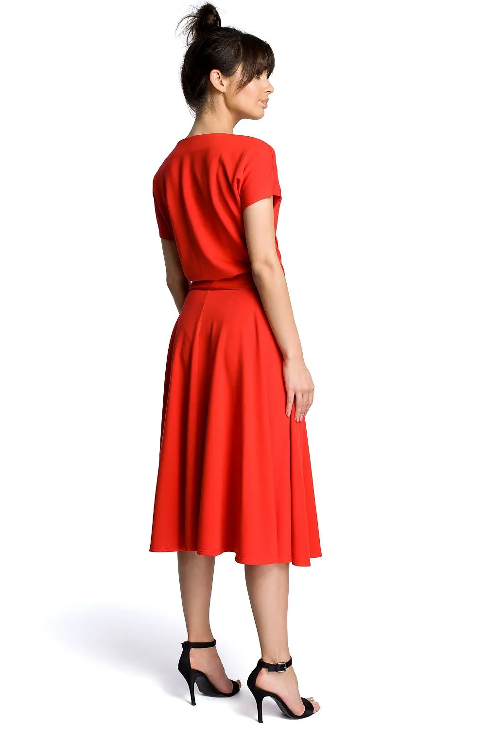 Belted Flared Knee-Length Dress