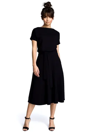 Belted Flared Knee-Length Dress