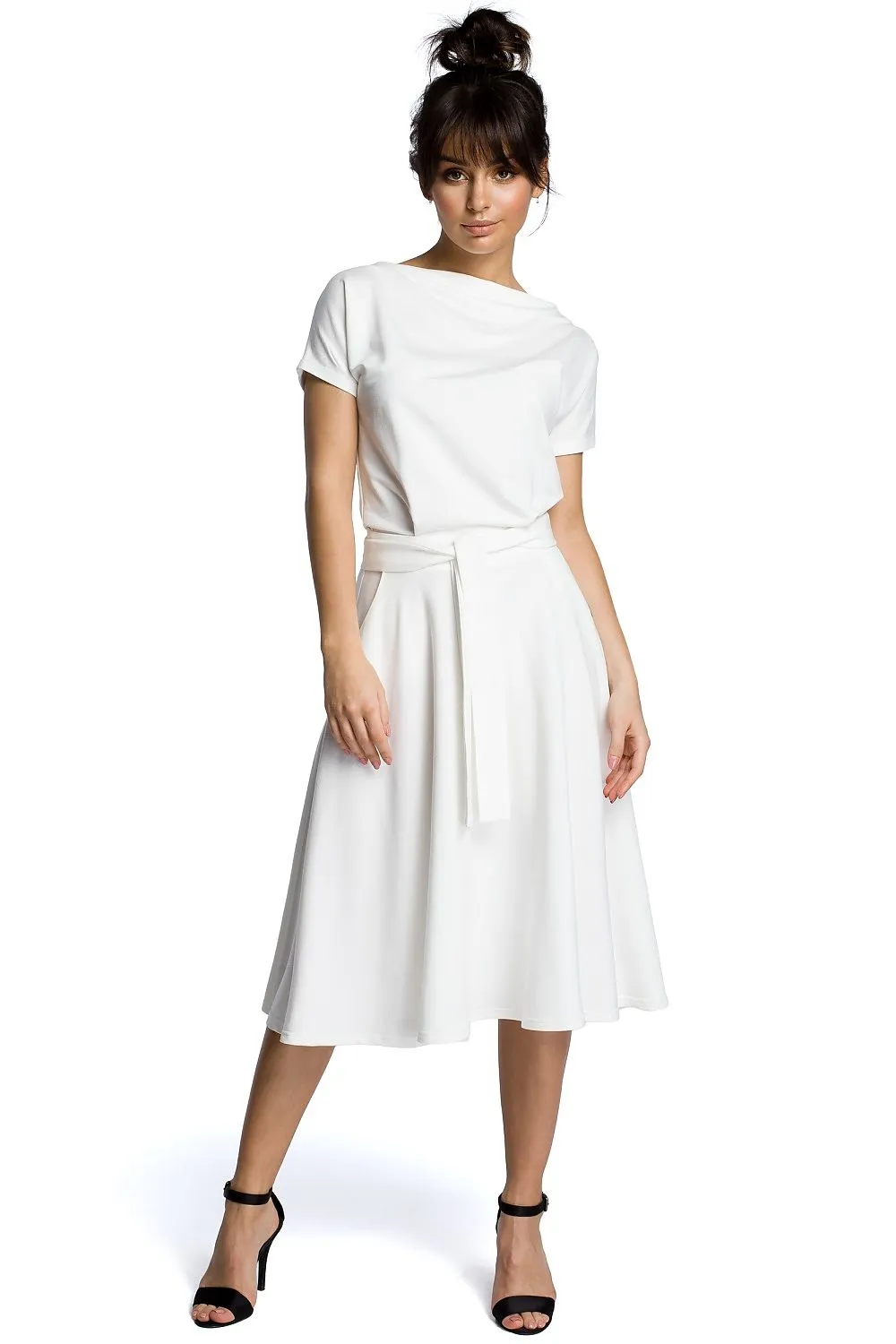 Belted Flared Knee-Length Dress