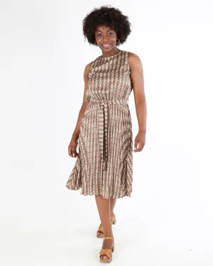 Belted Pleated Geometric Dress