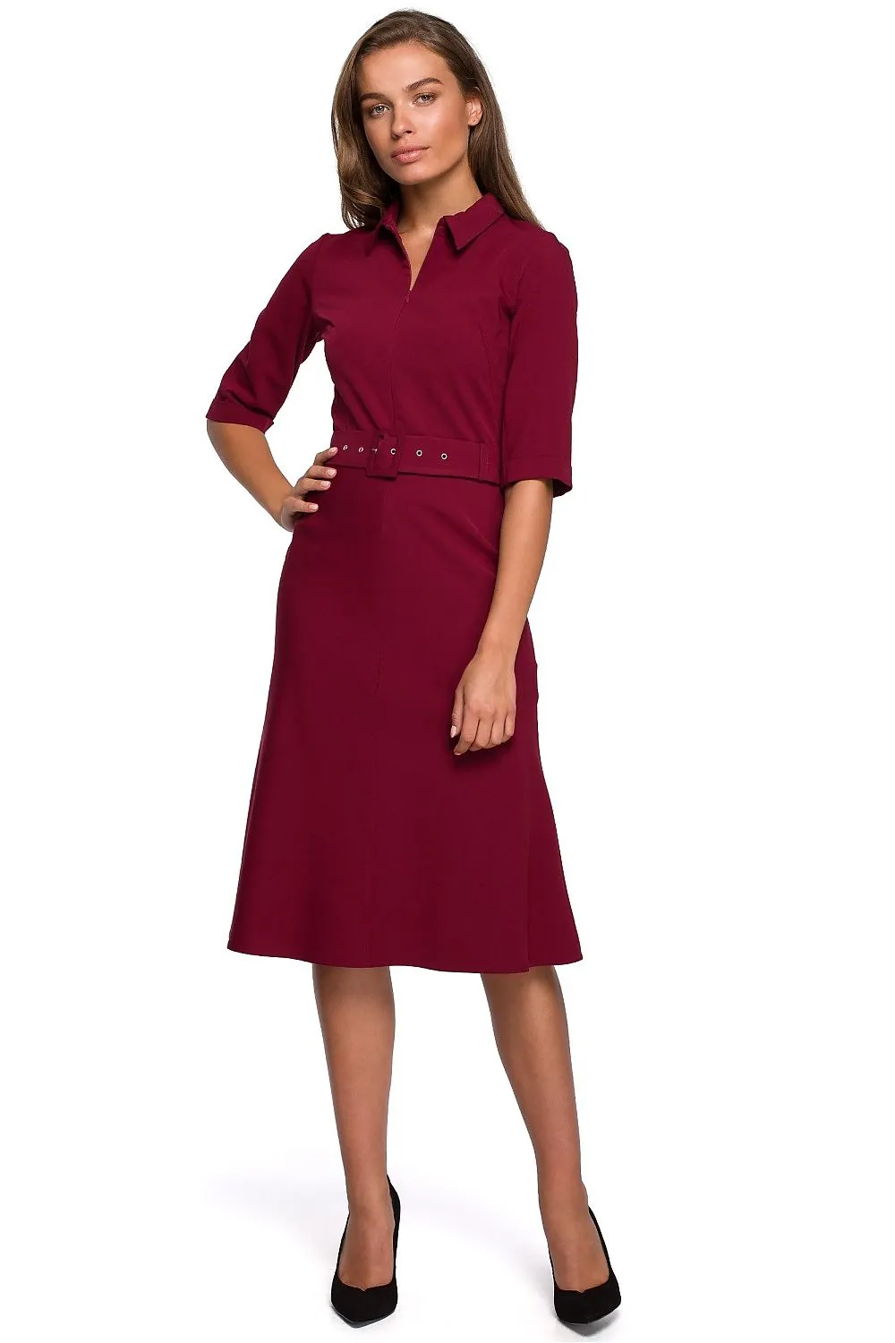 Belted Waist Midi Dress Elegance