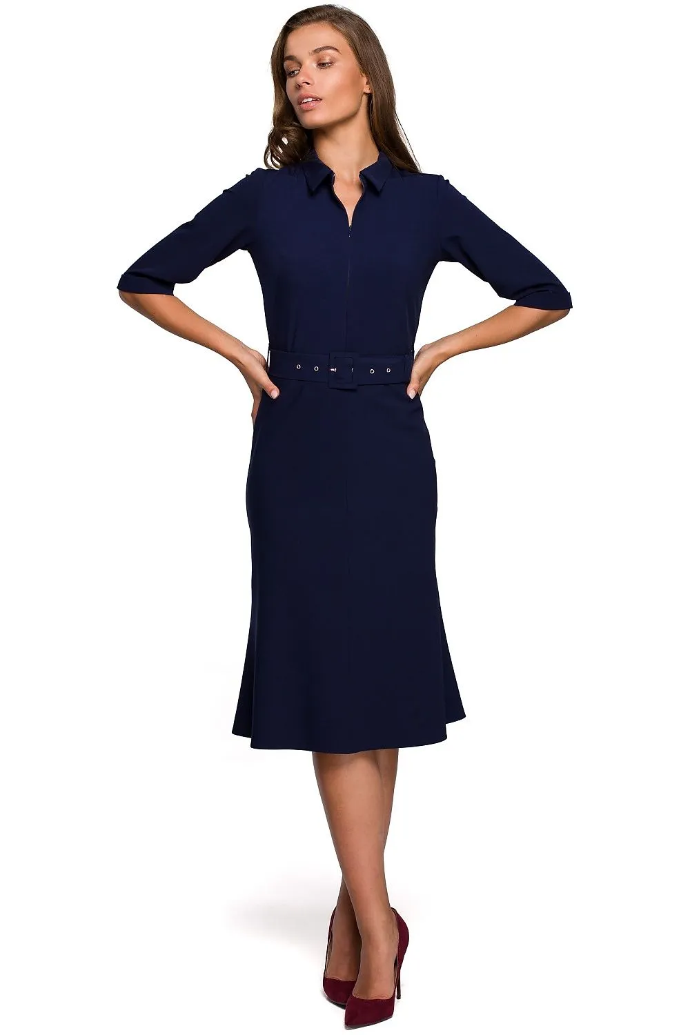 Belted Waist Midi Dress Elegance