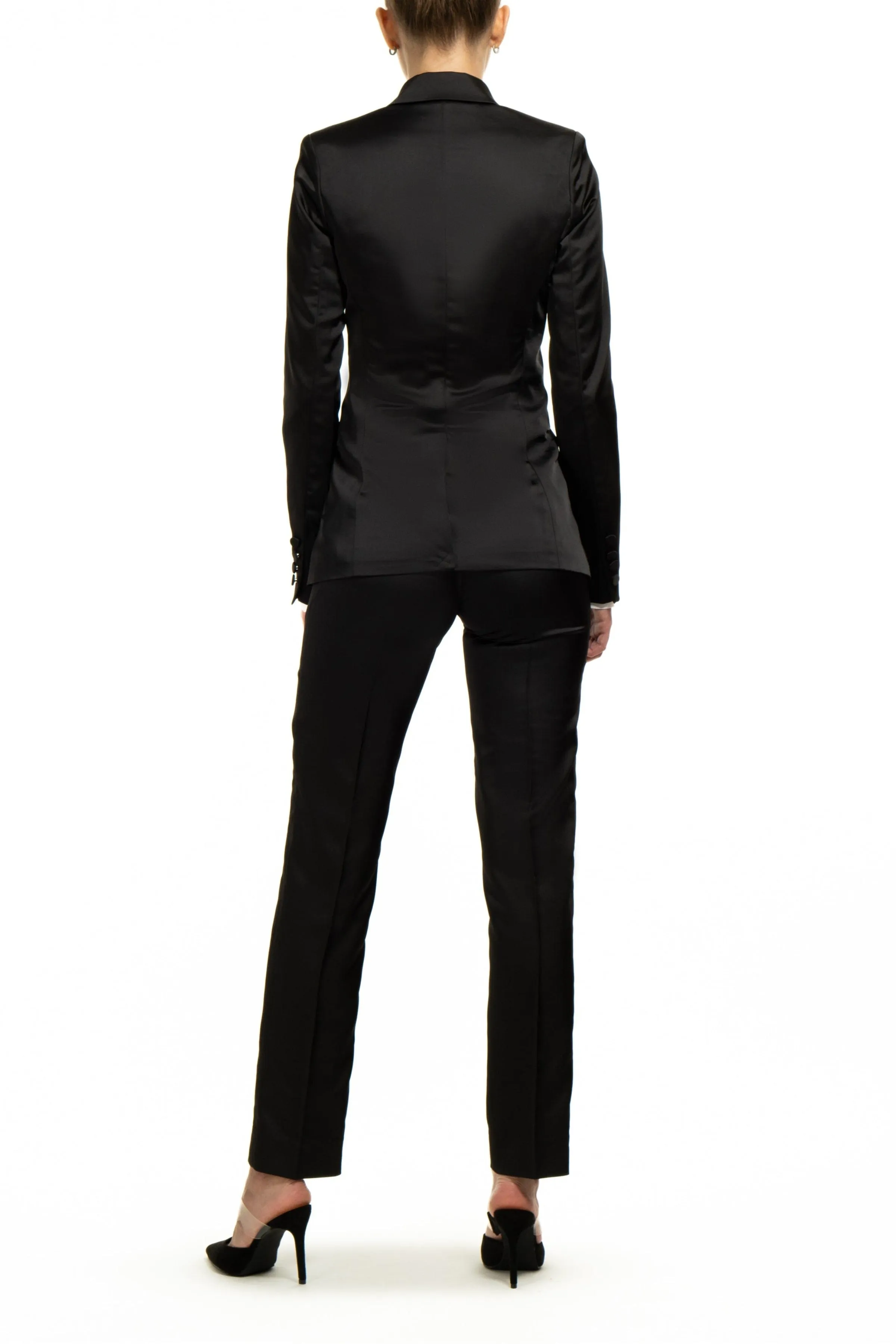 Black 3 Piece Peak Lapel Double Buttons Business Casual Satin Women's Suit