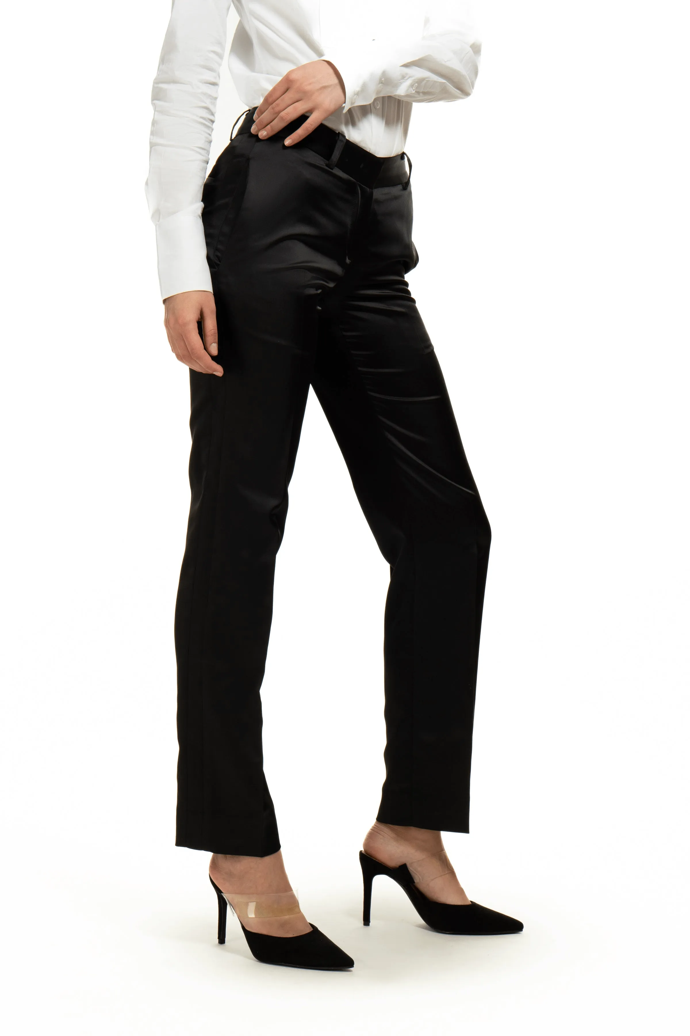 Black 3 Piece Peak Lapel Double Buttons Business Casual Satin Women's Suit
