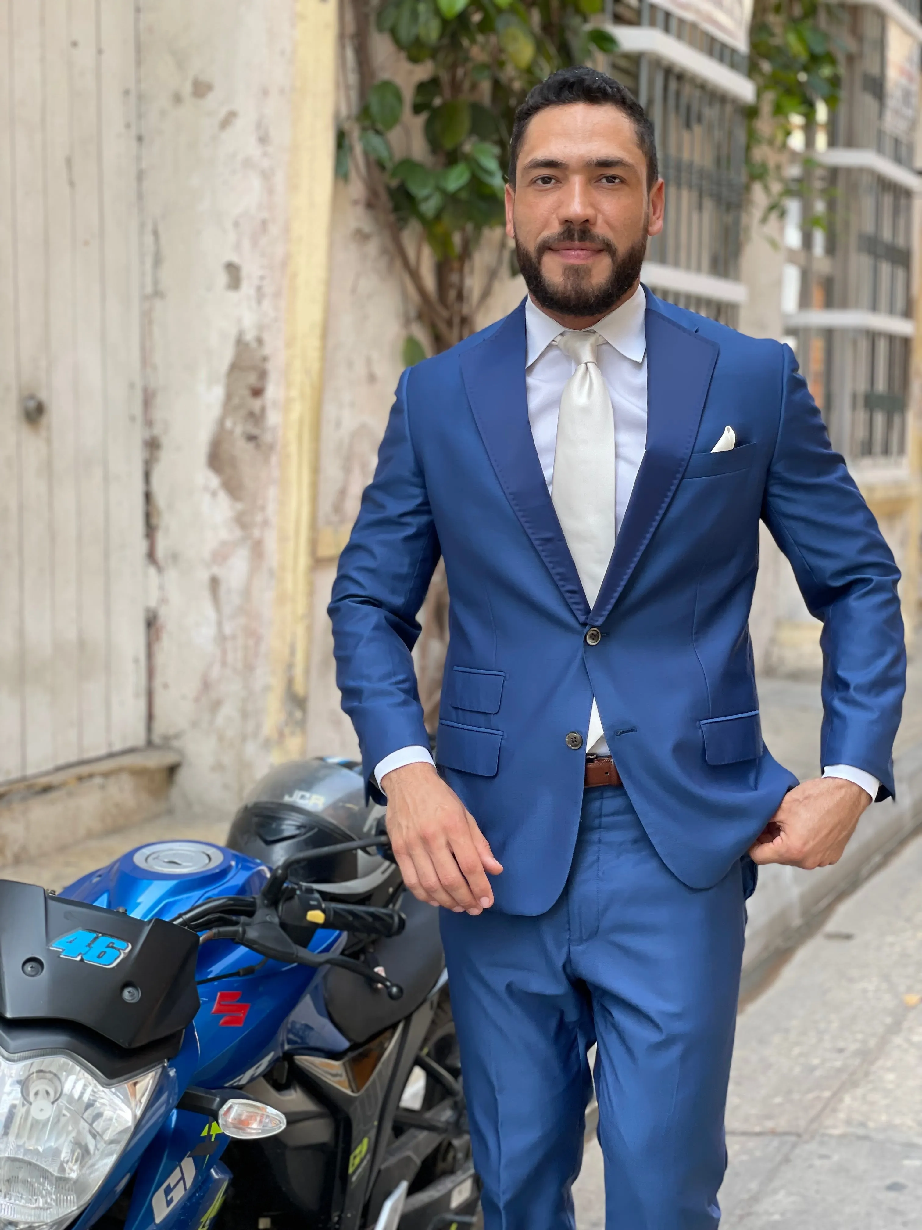 Blue Satin Notch Lapels