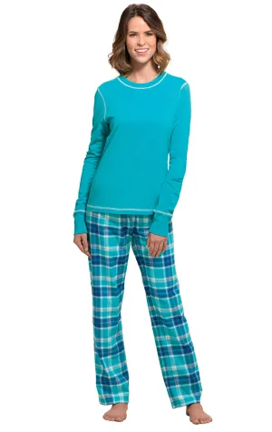 Bright Plaid Soft French Terry & Flannel Pajamas - Wintergreen - Final Sale