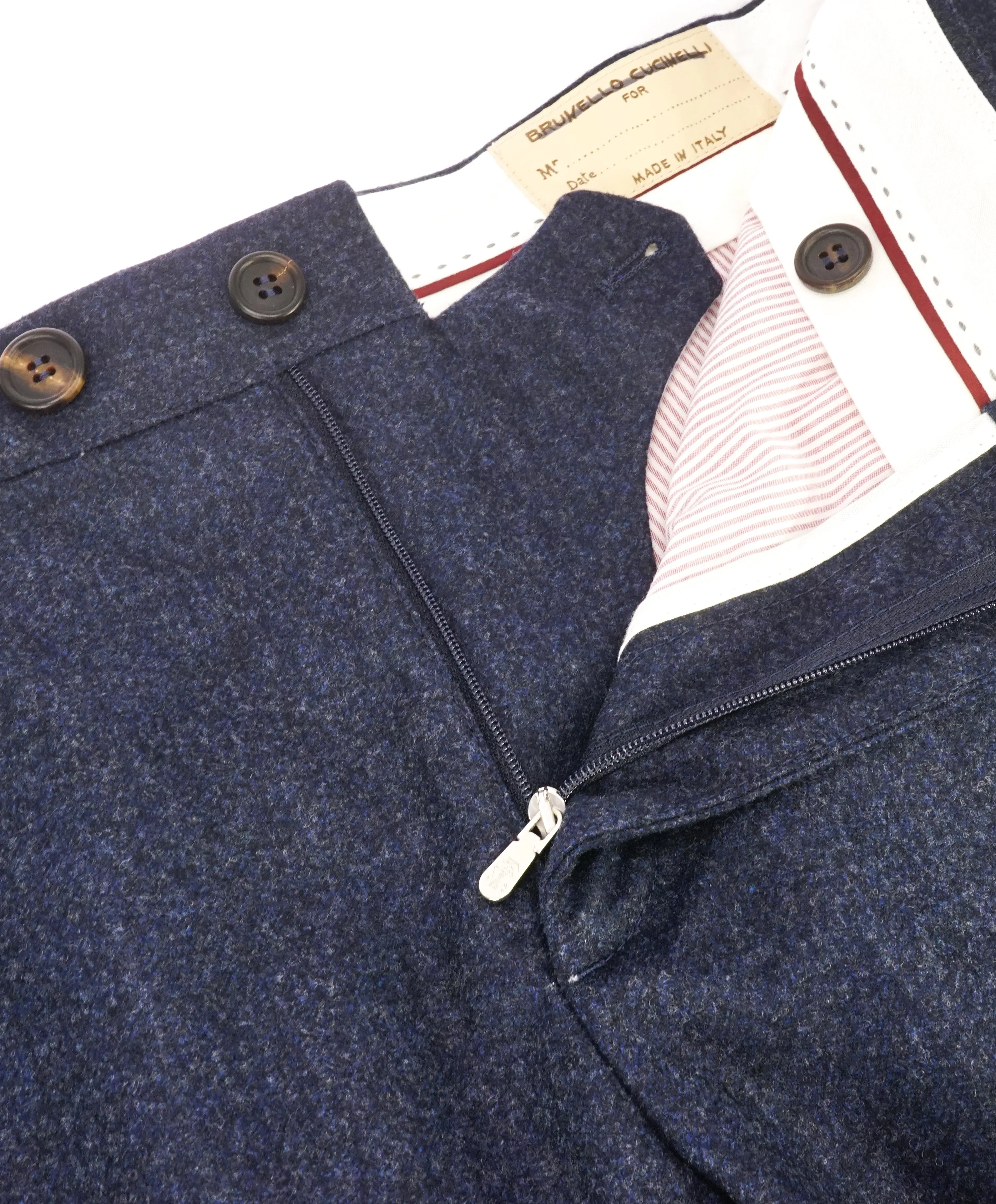 BRUNELLO CUCINELLI - Blue Melange Flannel Flat Front Dress Pants - 40W